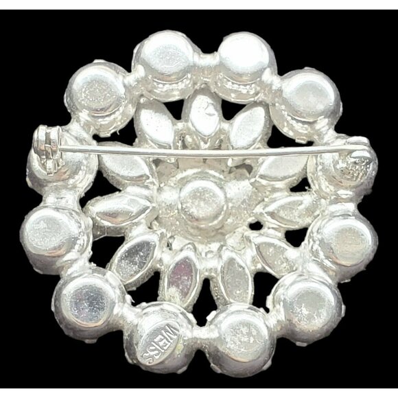 VTG WEISS Brooch Pin Clear Rhinestone Domed Layers Round Marquise Silver Tone - Picture 2 of 16